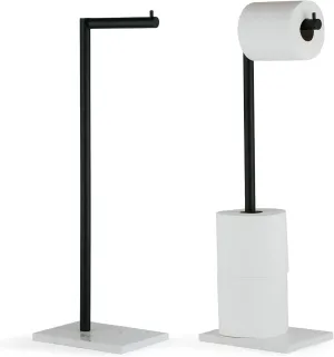 MARMOLUX ACC Free Standing Matte Black Toilet Paper Holder Stand White Marble Base and Storage - 4 Jumbo Roll Bathroom Hardware Toilet Tissue Organizer - Stainless Steel Bathroom Decor Accessory