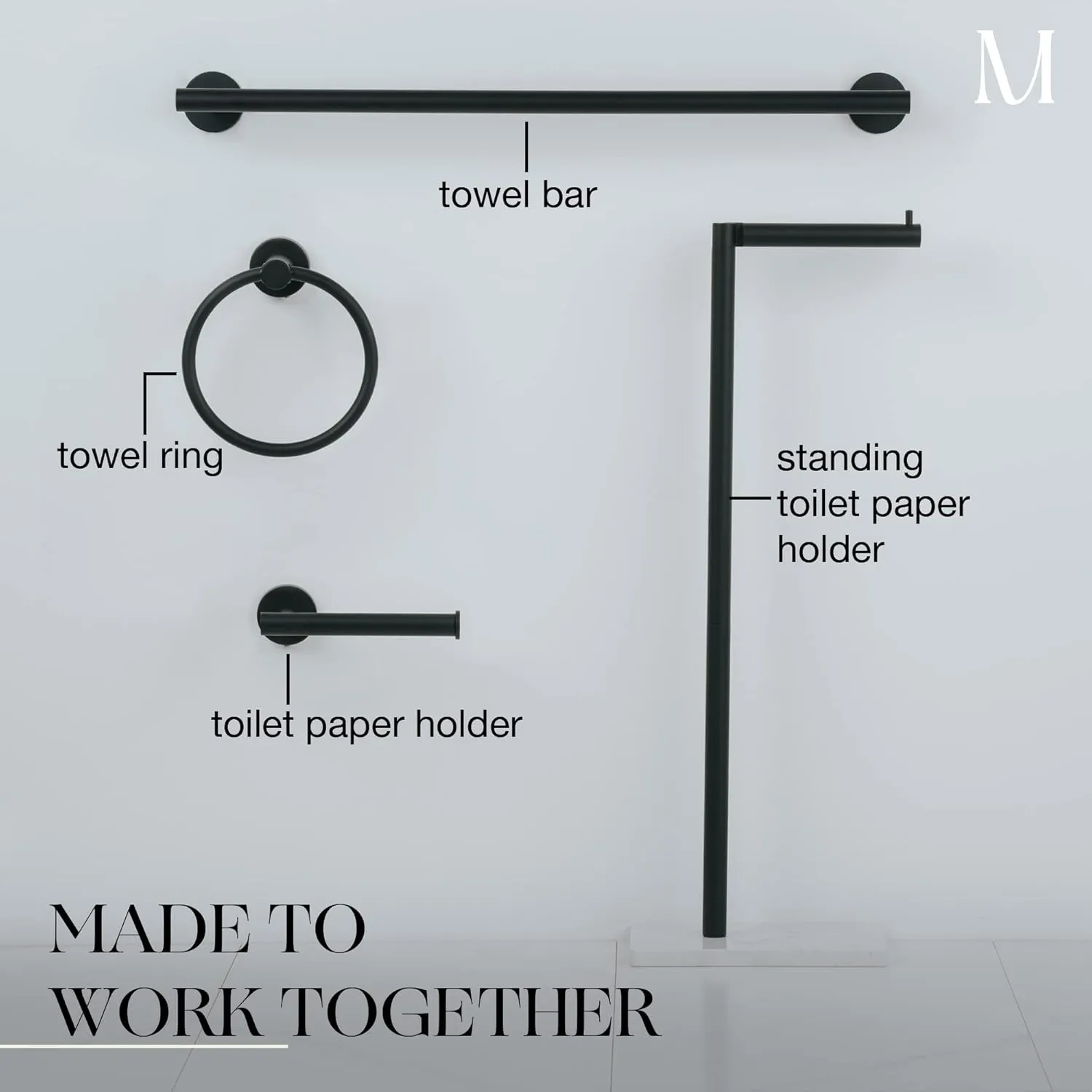 MARMOLUX ACC Free Standing Matte Black Toilet Paper Holder Stand White Marble Base and Storage - 4 Jumbo Roll Bathroom Hardware Toilet Tissue Organizer - Stainless Steel Bathroom Decor Accessory