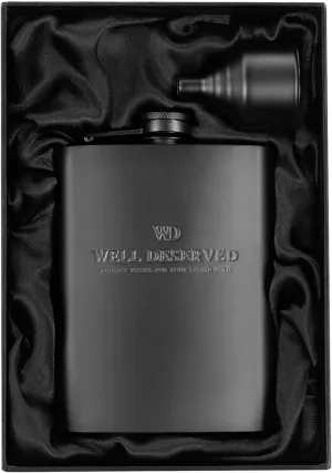 Matte Black Flask 8 oz   Black Funnel   Black Canvas Pouch. Gift Set, Classy Packaging. Engraved Well-Deserved. Stainless Steel Hip Flask For Liquor For Men