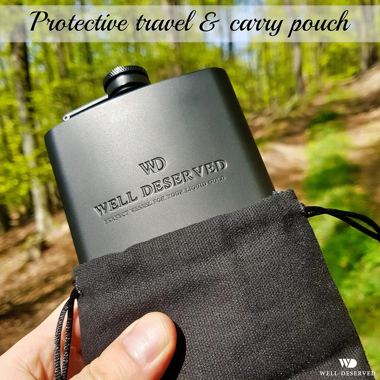 Matte Black Flask 8 oz   Black Funnel   Black Canvas Pouch. Gift Set, Classy Packaging. Engraved Well-Deserved. Stainless Steel Hip Flask For Liquor For Men