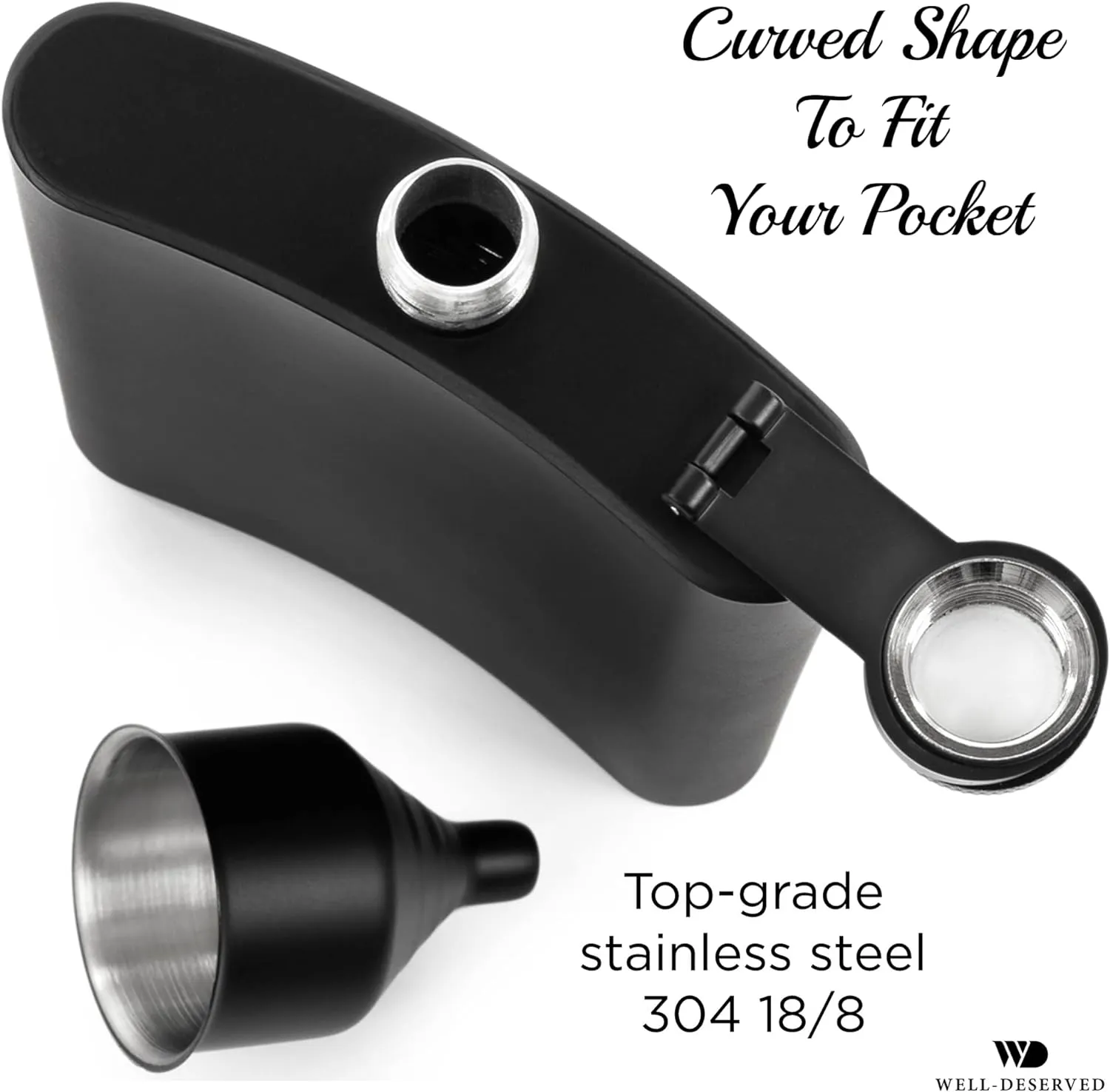Matte Black Flask 8 oz   Black Funnel   Black Canvas Pouch. Gift Set, Classy Packaging. Engraved Well-Deserved. Stainless Steel Hip Flask For Liquor For Men