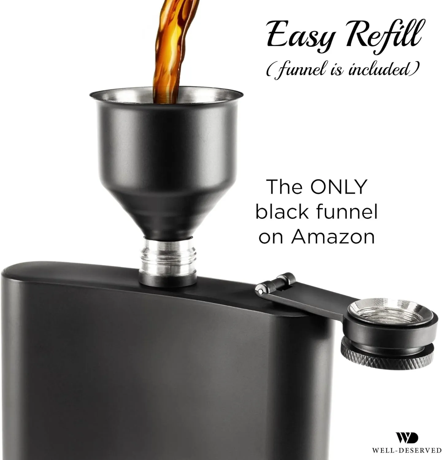 Matte Black Flask 8 oz   Black Funnel   Black Canvas Pouch. Gift Set, Classy Packaging. Engraved Well-Deserved. Stainless Steel Hip Flask For Liquor For Men