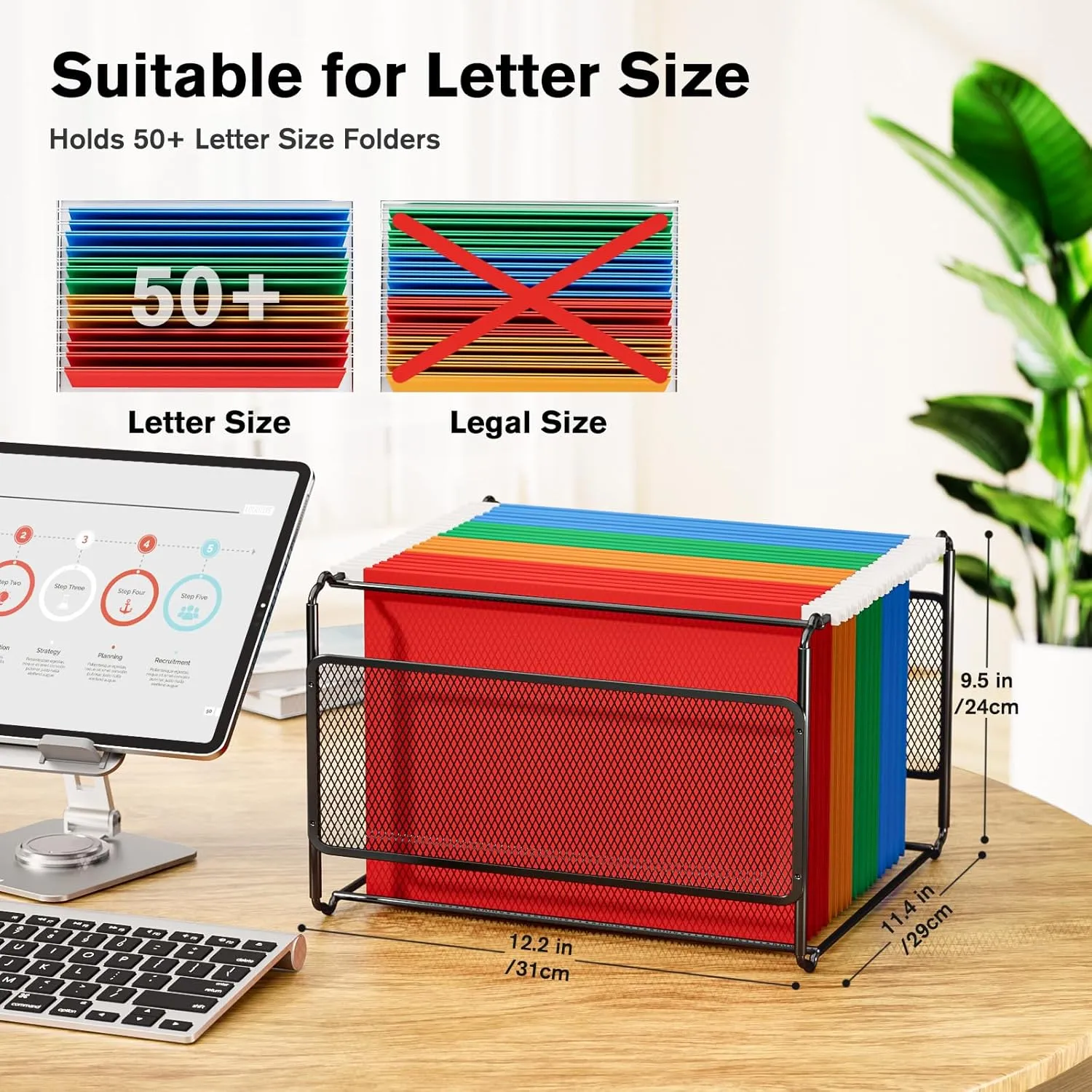 MaxGear Hanging File Organizer, Letter Size Filing Box, Metal Mesh Black Desk File Folder Storage for Office, Home, School, 2 Pack
