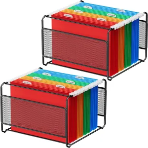 MaxGear Hanging File Organizer, Letter Size Filing Box, Metal Mesh Black Desk File Folder Storage for Office, Home, School, 2 Pack
