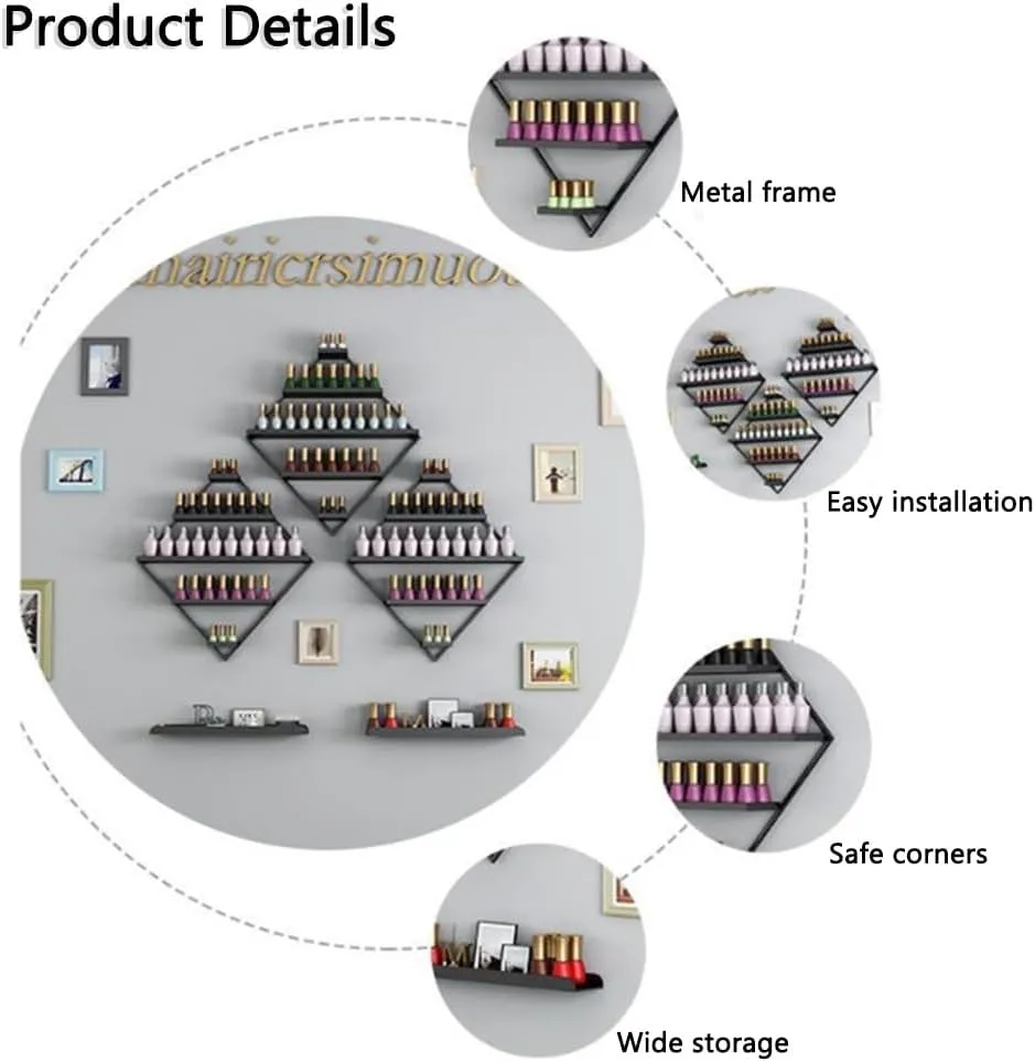 Metal Wall Mounted Nail Polish Storage Racks, Perfume Lipstick Nail Supplies Display Shelf, Hanging Salon Organizer Holder for Salon Spa Shop Beauty Shops(Black,7 Piece)