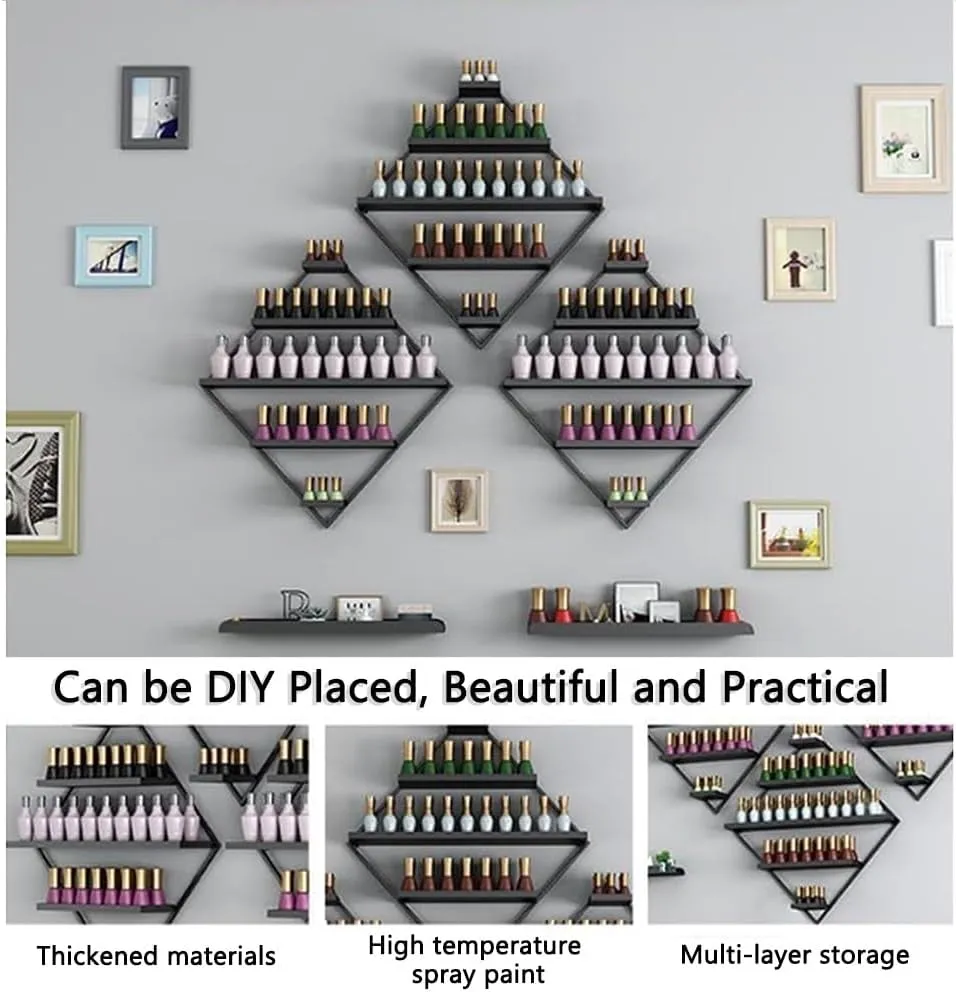 Metal Wall Mounted Nail Polish Storage Racks, Perfume Lipstick Nail Supplies Display Shelf, Hanging Salon Organizer Holder for Salon Spa Shop Beauty Shops(Black,7 Piece)