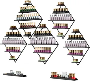 Metal Wall Mounted Nail Polish Storage Racks, Perfume Lipstick Nail Supplies Display Shelf, Hanging Salon Organizer Holder for Salon Spa Shop Beauty Shops(Black,7 Piece)