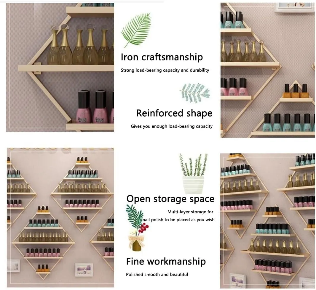 Metal Wall Mounted Nail Polish Storage Racks, Perfume Lipstick Nail Supplies Display Shelf, Hanging Salon Organizer Holder for Salon Spa Shop Beauty Shops(Black,7 Piece)