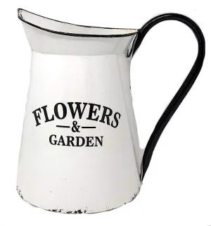 Metal Wall Planter Pocket Half Pitcher Hanging White Enamel Organizer Indoor Outdoor Flowers & Garden (9" x 10")