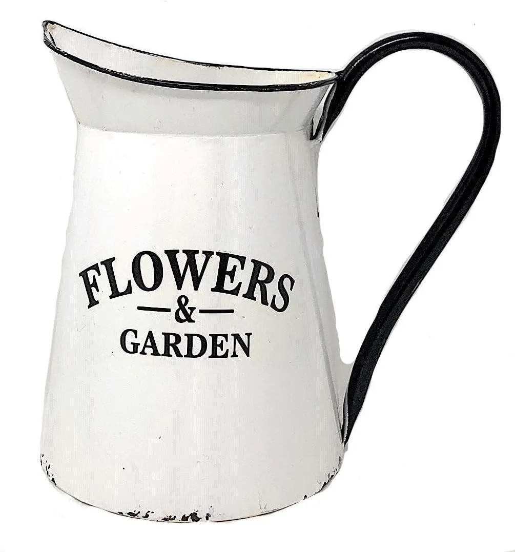 Metal Wall Planter Pocket Half Pitcher Hanging White Enamel Organizer Indoor Outdoor Flowers & Garden (9" x 10")