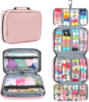 MICOM Hanging Hair Accessories Storage Bag - Organizer for Girls' Hair Bows, Clips, Headbands, Scrunchies & Ties - Display Case with Hook