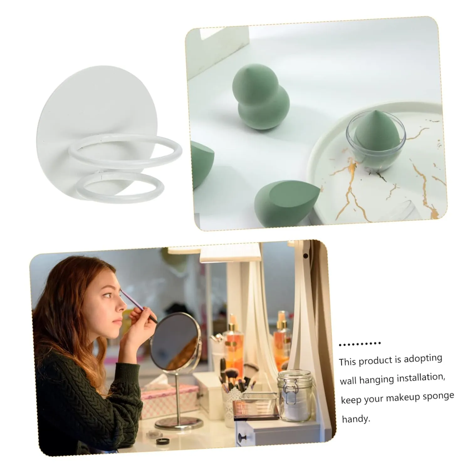 Mikinona Beauty Sponge Holder Stand Round Makeup Sponge Rack 2pcs Wall Mount Holders Powder Puff Organizer