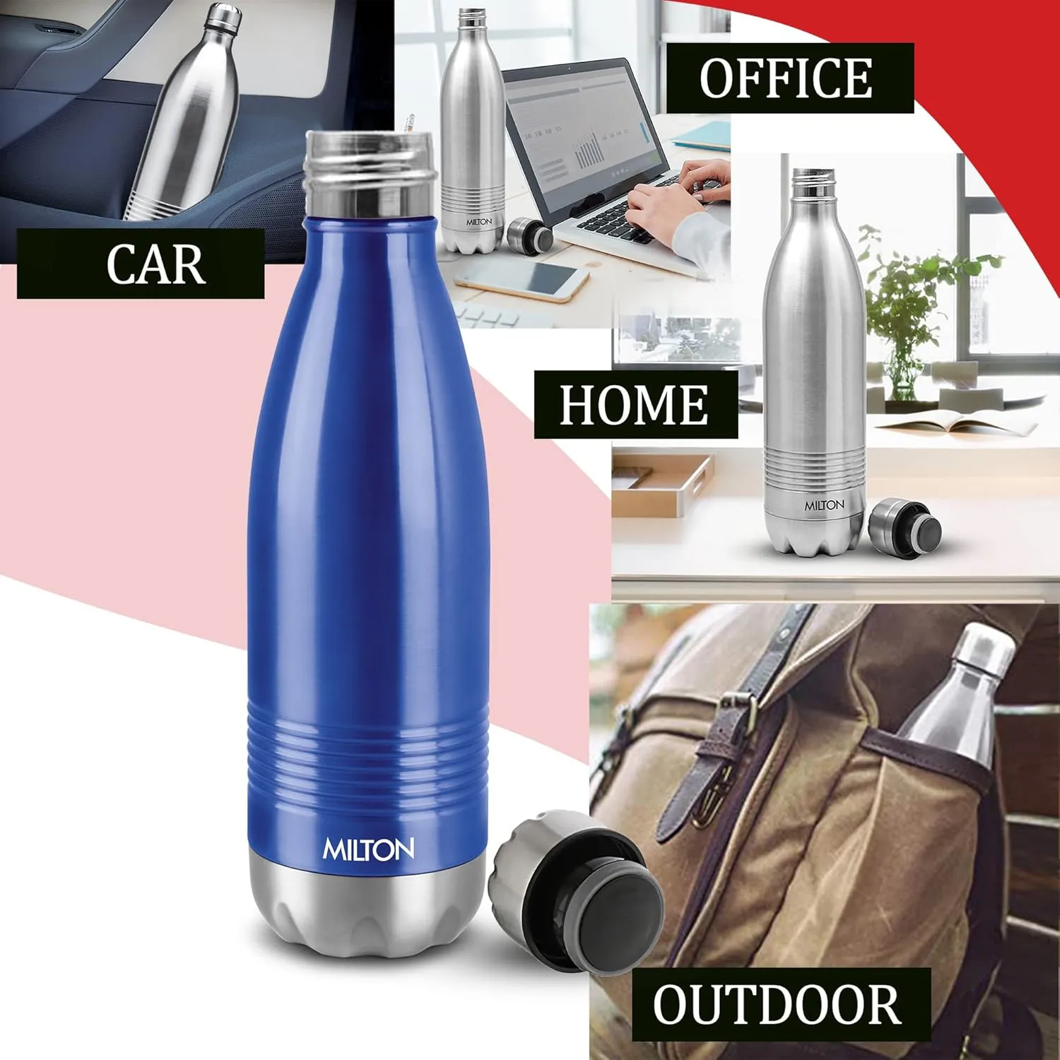Milton Insulated Water Bottle 700 ml, (24 oz) Stainless Steel Double Walled Vacuum for 24 Hours Hot and Cold, Leakproof, BPA Free, Thermosteel Duo-DLX 750 Blue