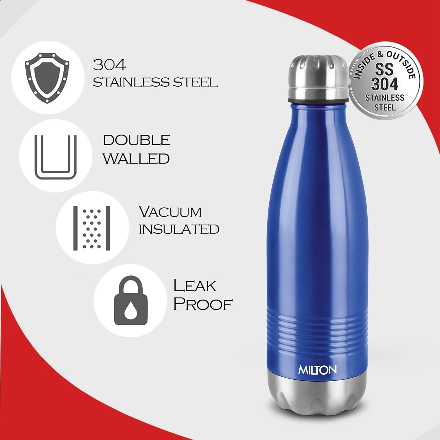 Milton Insulated Water Bottle 700 ml, (24 oz) Stainless Steel Double Walled Vacuum for 24 Hours Hot and Cold, Leakproof, BPA Free, Thermosteel Duo-DLX 750 Blue