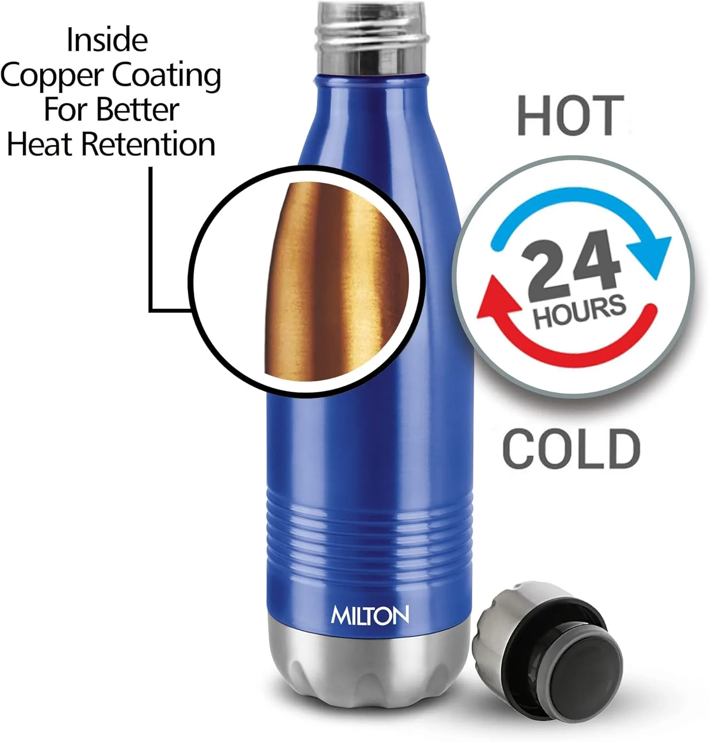 Milton Insulated Water Bottle 700 ml, (24 oz) Stainless Steel Double Walled Vacuum for 24 Hours Hot and Cold, Leakproof, BPA Free, Thermosteel Duo-DLX 750 Blue