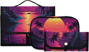 Mountain at Sunset Toiletry Bag 3 Pack Travel Make Up Bags Waterproof Cosmetic Bags Hanging Organizer Accessories for Women/Men