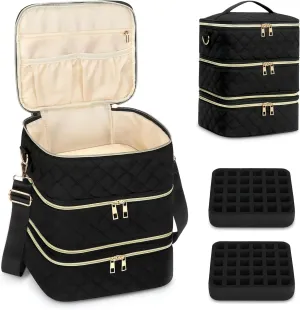 Nail Polish Organizer Case, 3 Layers Nail Polish Case with Dividers,Detachable Nail Polish Organizer Bag Holds 60 Nail Polish Bottles and a Nail Lamp,Nail Bag for Nail Tech Supplies
