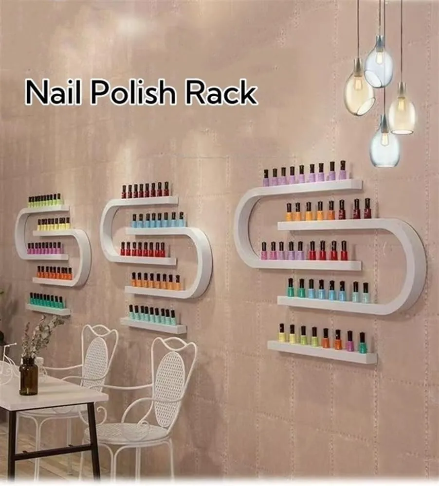 Nail Polish Rack for Wall, Nail Polish Organizer Metal Shelf, Wall Mounted Shelf, Nail Settings Display Rack, U-Shaped Storage Shelf, Hanging Salon/Beauty/Nail Shop Organizer Holder(White,8-piece set)