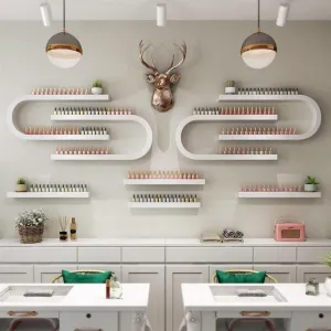 Nail Polish Rack for Wall, Nail Polish Organizer Metal Shelf, Wall Mounted Shelf, Nail Settings Display Rack, U-Shaped Storage Shelf, Hanging Salon/Beauty/Nail Shop Organizer Holder(White,8-piece set)