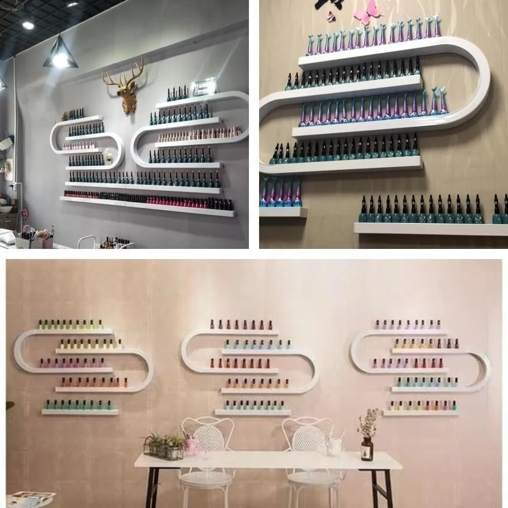 Nail Polish Rack for Wall, Nail Polish Organizer Metal Shelf, Wall Mounted Shelf, Nail Settings Display Rack, U-Shaped Storage Shelf, Hanging Salon/Beauty/Nail Shop Organizer Holder(White,8-piece set)