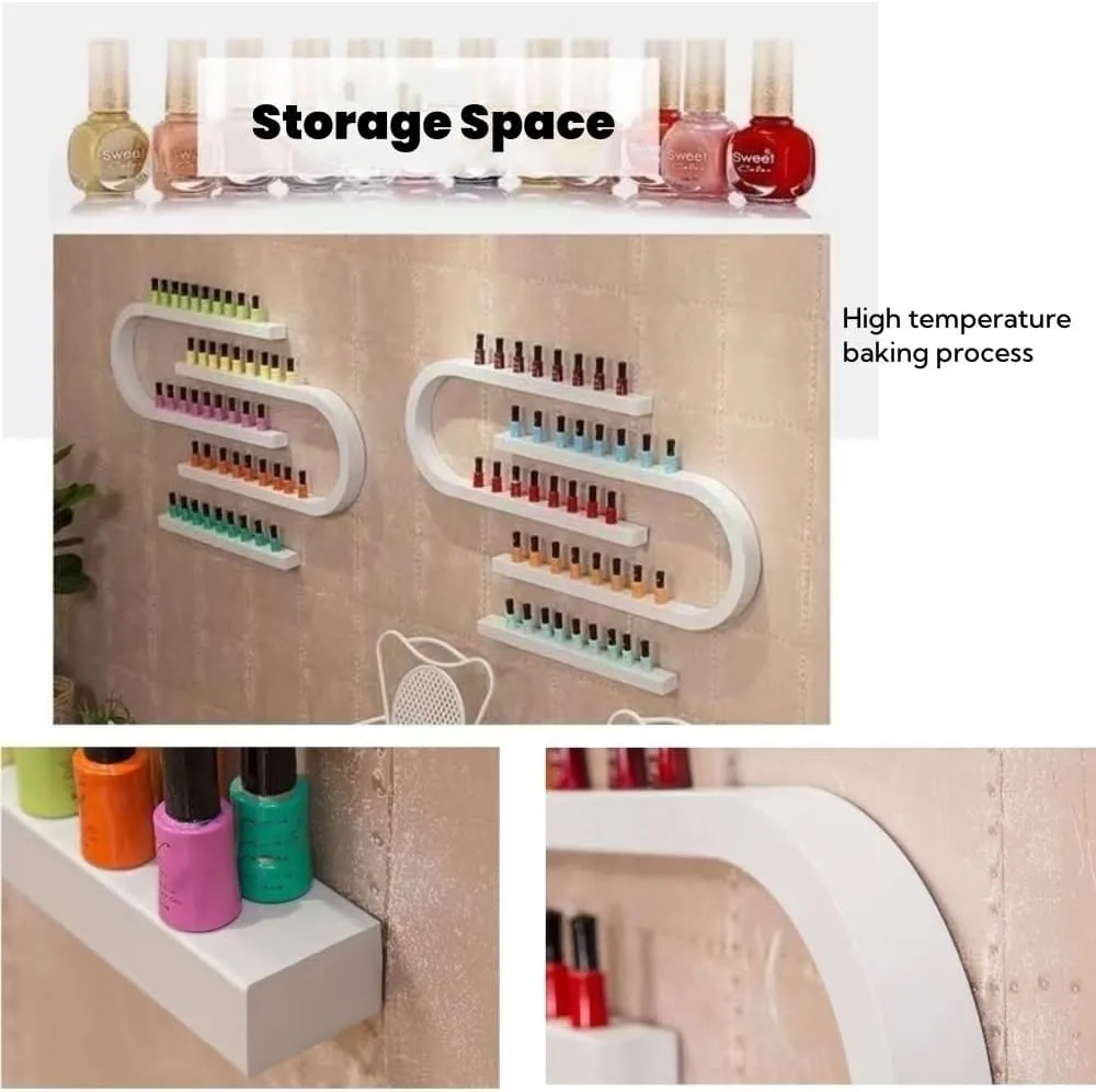 Nail Polish Rack for Wall, Nail Polish Organizer Metal Shelf, Wall Mounted Shelf, Nail Settings Display Rack, U-Shaped Storage Shelf, Hanging Salon/Beauty/Nail Shop Organizer Holder(White,8-piece set)