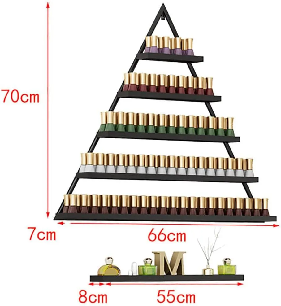 Nail Polish Racks for The Wall, Metal Wall-Mounted Nail Polish Storage Racks 5 Tiers Triangular Display Rack, Multifunctional Hanging Salon/Beauty/Nail Shop Organizer, 8 Piece Set
