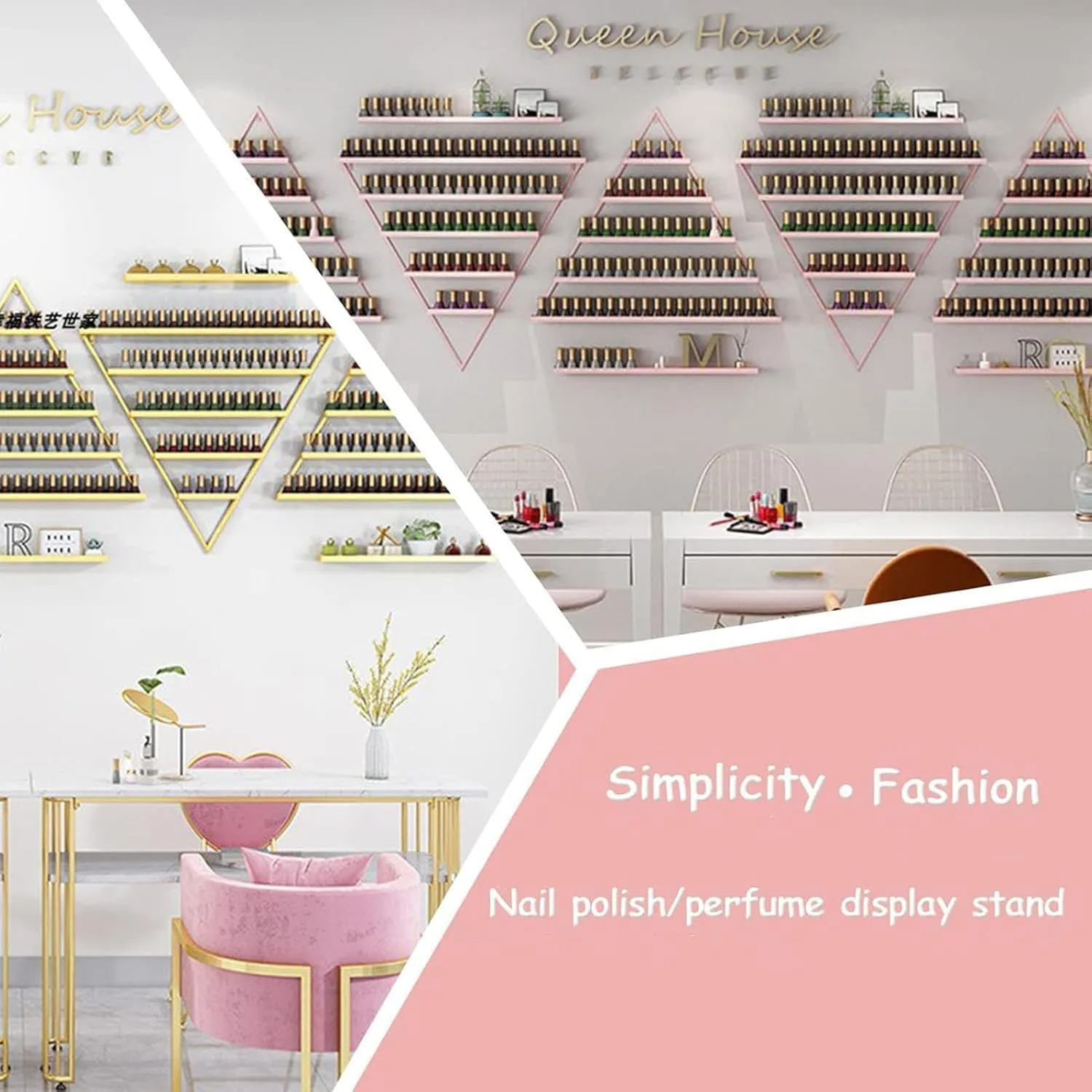 Nail Polish Racks for The Wall, Metal Wall-Mounted Nail Polish Storage Racks 5 Tiers Triangular Display Rack, Multifunctional Hanging Salon/Beauty/Nail Shop Organizer, 8 Piece Set