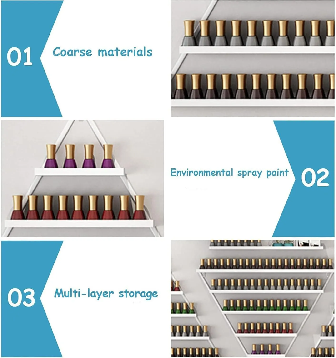 Nail Polish Racks for The Wall, Metal Wall-Mounted Nail Polish Storage Racks 5 Tiers Triangular Display Rack, Multifunctional Hanging Salon/Beauty/Nail Shop Organizer, 8 Piece Set