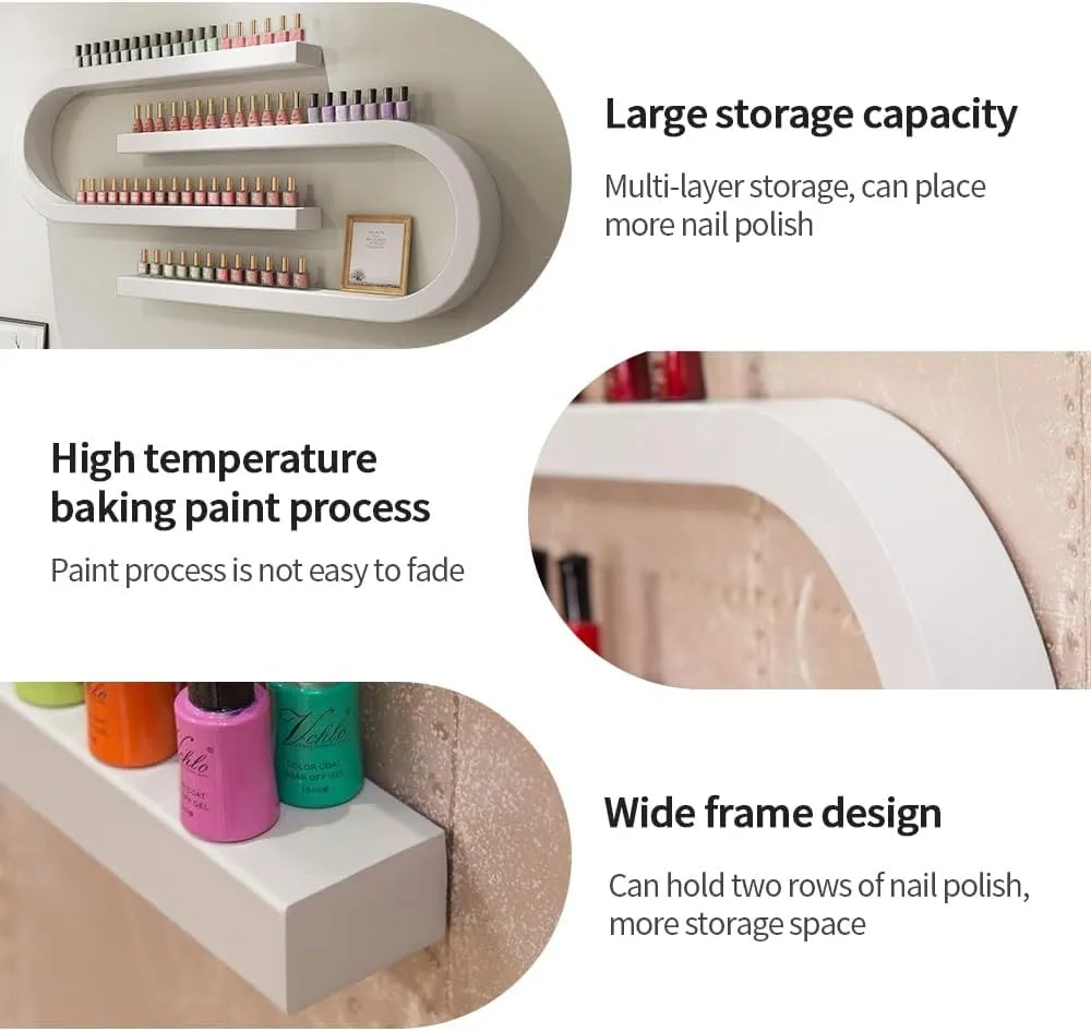 Nail Polish Wall Rack, Metal Wall Mounted Shelves, Nail Polish Holder, U-Shaped Perfume Storage Display Rack, Nail Polish Organizer Wall, Hanging Salon Beauty Nail Shop Organizer Holder(White,8-Piece