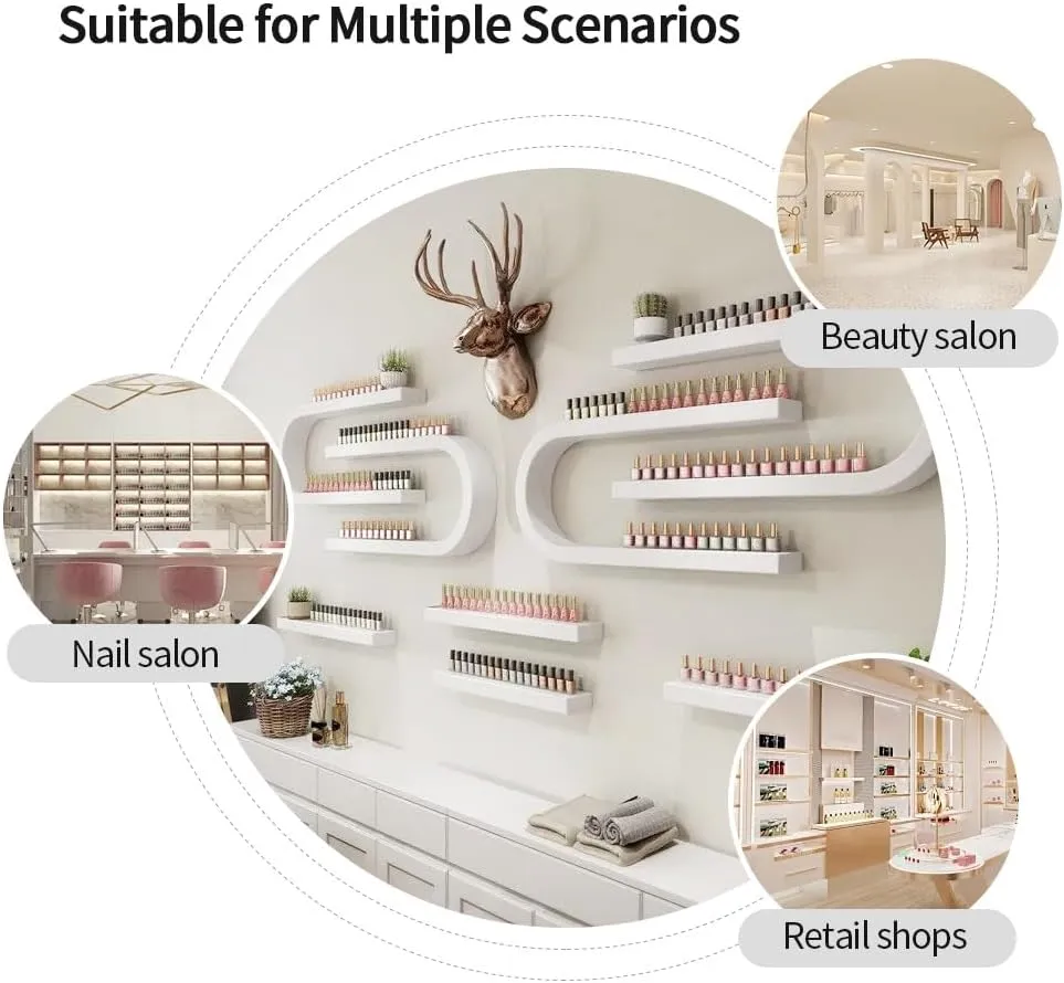 Nail Polish Wall Rack, Metal Wall Mounted Shelves, Nail Polish Holder, U-Shaped Perfume Storage Display Rack, Nail Polish Organizer Wall, Hanging Salon Beauty Nail Shop Organizer Holder(White,8-Piece
