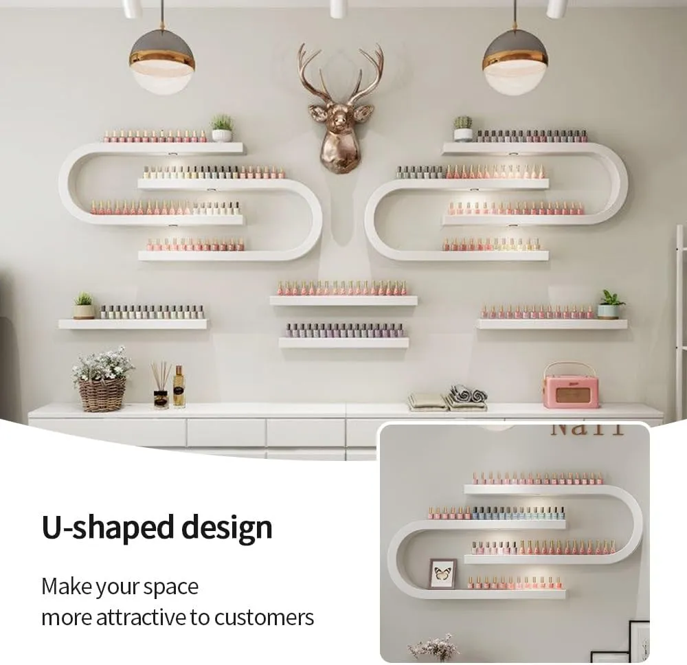 Nail Polish Wall Rack, Metal Wall Mounted Shelves, Nail Polish Holder, U-Shaped Perfume Storage Display Rack, Nail Polish Organizer Wall, Hanging Salon Beauty Nail Shop Organizer Holder(White,8-Piece