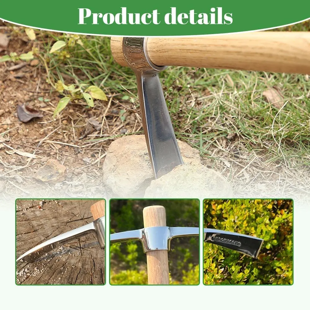 NAYIRI Stainless Steel Pickaxe Double Headed Pickaxe, 2024 New 2 in 1 Multifunctional Mattock Pickaxe for Digging,for Weeding Loosening Soil and More (Ice Axe)