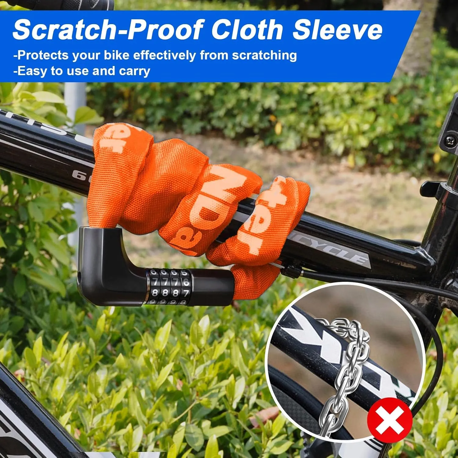 NDakter Upgrade Bike Lock, Bike Chain Lock with 2 Ways to Unlock, 4 Digit Combination Heavy Duty Anti-Theft 3.2/4.28 Ft Bicycle Lock with 2 Keys, High Security Scooter Locks for Ebike, Escooter, Door