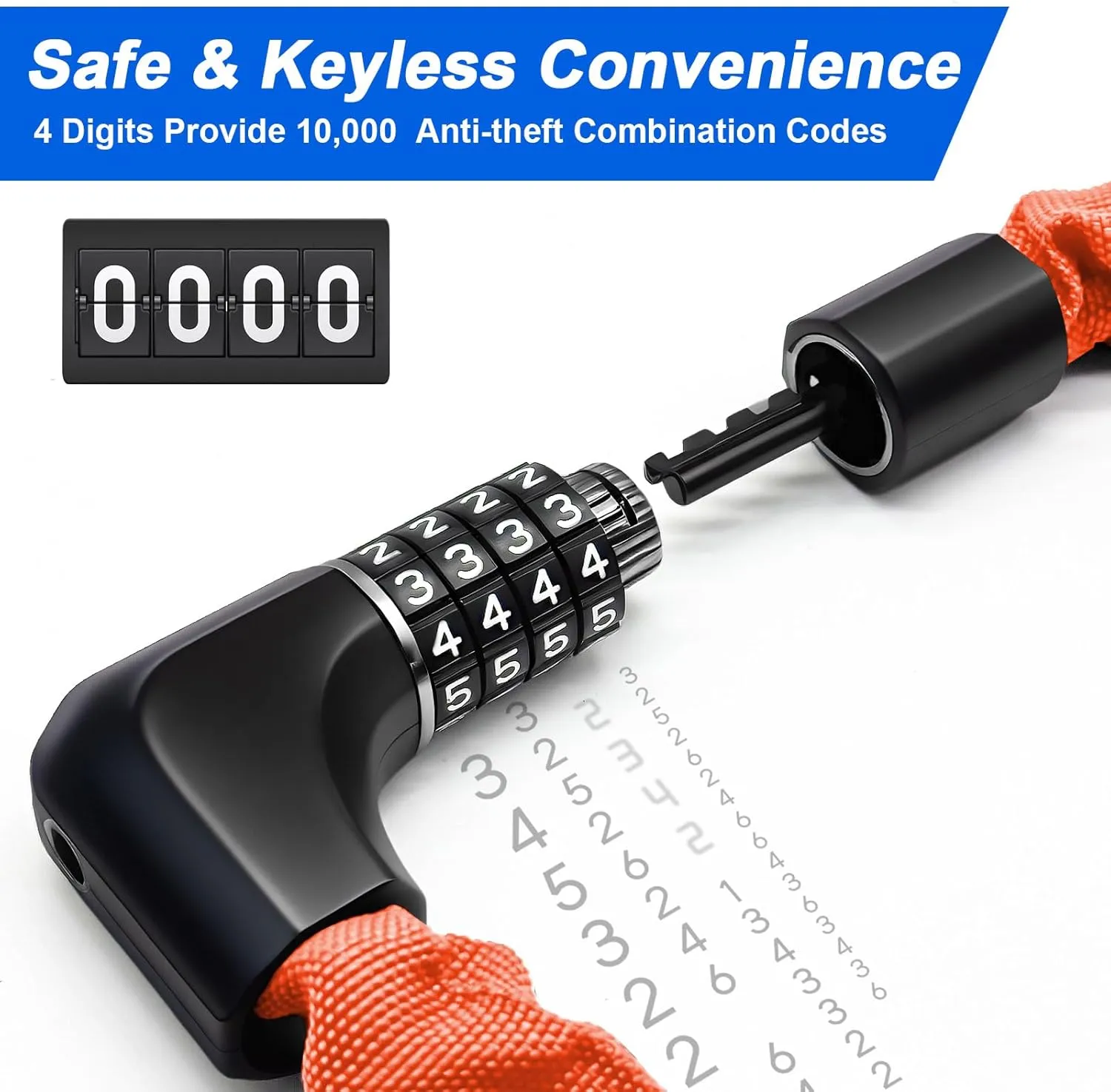 NDakter Upgrade Bike Lock, Bike Chain Lock with 2 Ways to Unlock, 4 Digit Combination Heavy Duty Anti-Theft 3.2/4.28 Ft Bicycle Lock with 2 Keys, High Security Scooter Locks for Ebike, Escooter, Door
