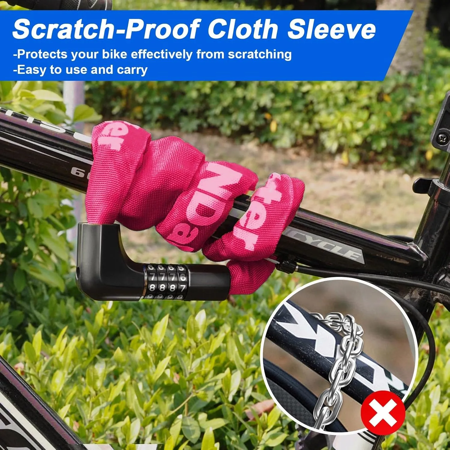 NDakter Upgrade Bike Lock, Bike Chain Lock with 2 Ways to Unlock, 4 Digit Combination Heavy Duty Anti-Theft 3.2/4.28 Ft Bicycle Lock with 2 Keys, High Security Scooter Locks for Ebike, Escooter, Door