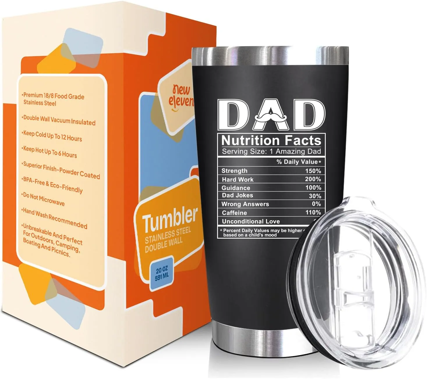 NewEleven Christmas Gift For Dad - Birthday Gifts For Dad From Daughter, Son, Kids - Husband Gifts - Birthday Present Ideas For Father, Husband, New Dad, Bonus Dad From Daughter, Son - 20 Oz Tumbler