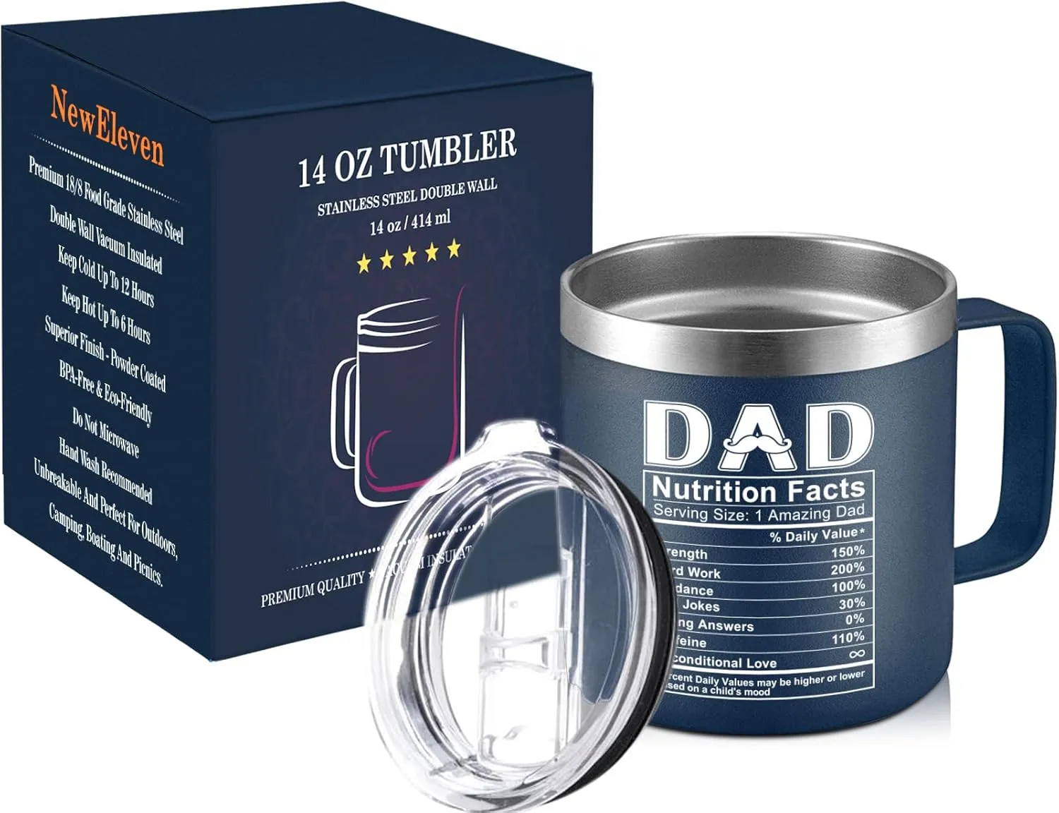 NewEleven Fathers Day Gift For Dad, Men - Funny Birthday Gifts For Father, Husband - Gifts For Father, New Dad, Bonus Papa, Husband, Uncle From Daughter, Son Mug with Lid - 14 Oz Tumbler