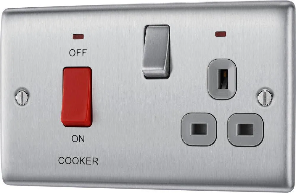 Nexus Metal 45A Cooker Control Unit with Switched 13A Power Socket, includes Power Indicators