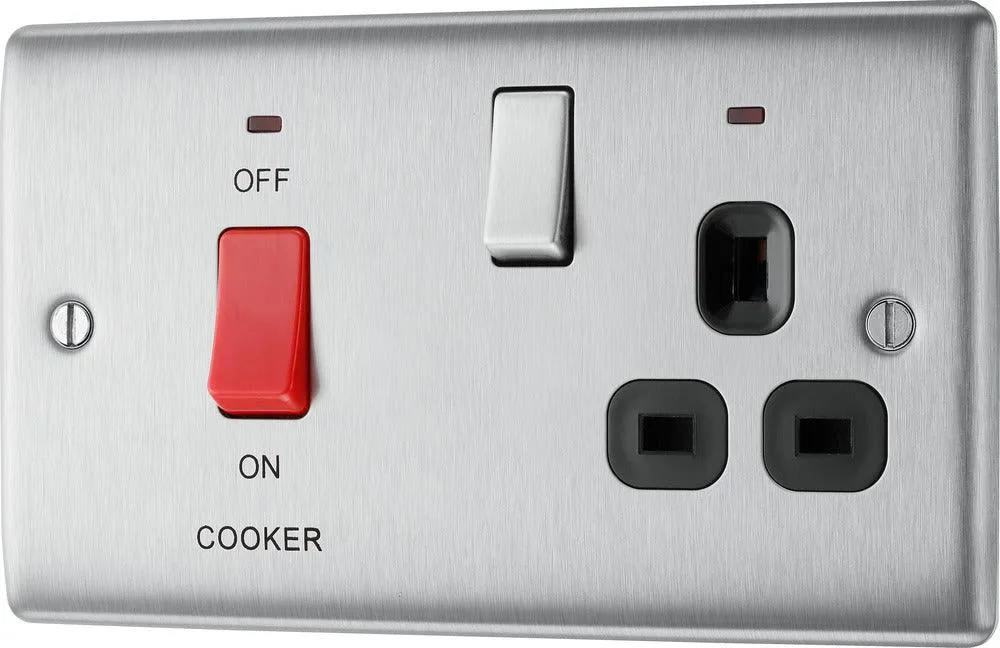 Nexus Metal 45A Cooker Control Unit with Switched 13A Power Socket, includes Power Indicators