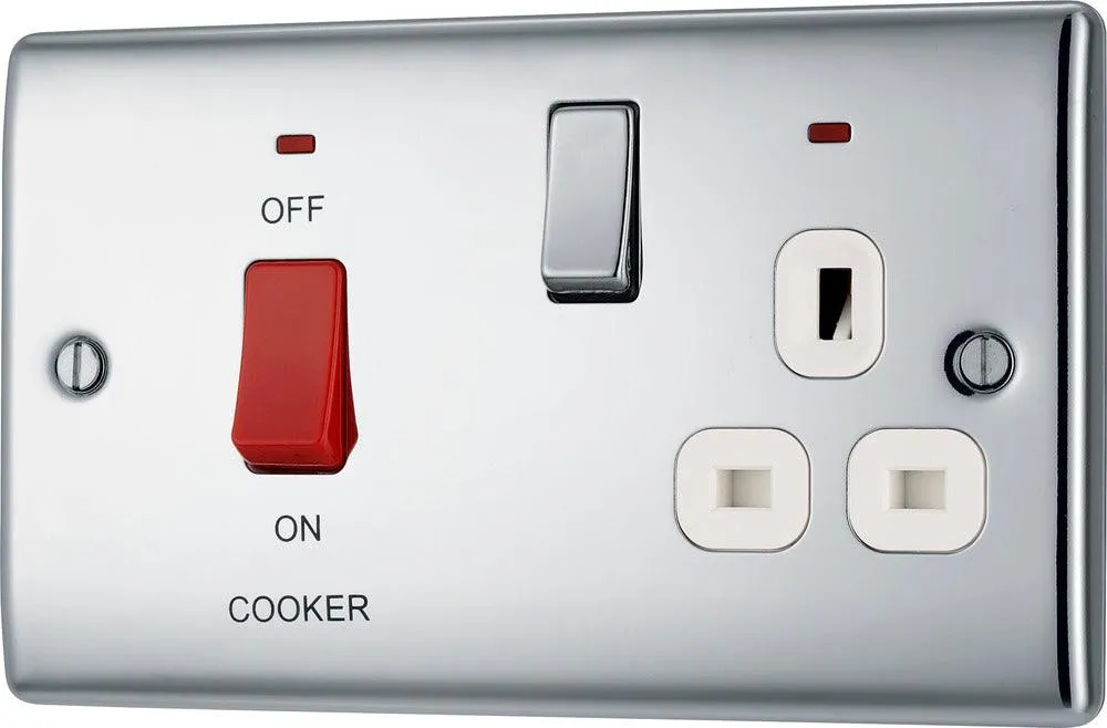 Nexus Metal 45A Cooker Control Unit with Switched 13A Power Socket, includes Power Indicators
