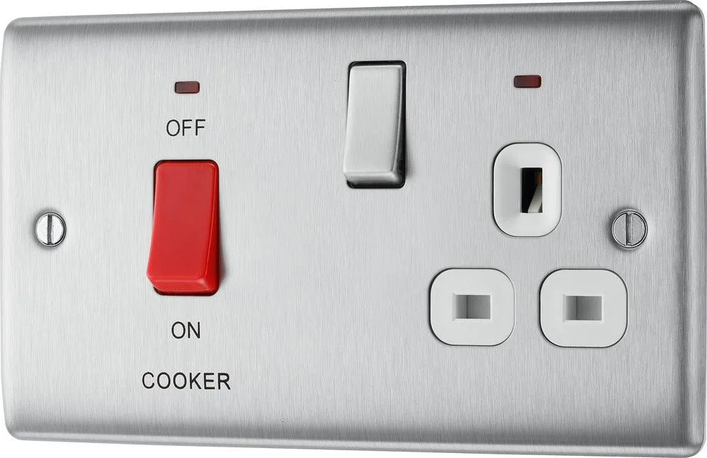 Nexus Metal 45A Cooker Control Unit with Switched 13A Power Socket, includes Power Indicators