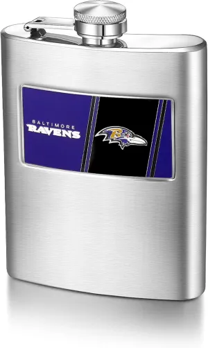NFL Baltimore Ravens 8-Ounce Matte Finished Stainless Steel Hip Flask with Rectangular Team Emblem and Funnel