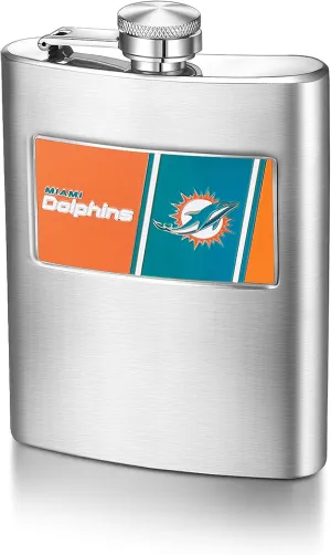 NFL Miami Dolphins 8-Ounce Matte Finished Stainless Steel Hip Flask with Rectangular Team Emblem and Funnel