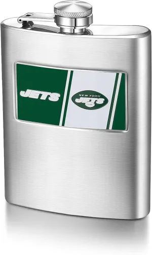 NFL New York Jets 8-Ounce Matte Finished Stainless Steel Hip Flask with Rectangular Team Emblem and Funnel