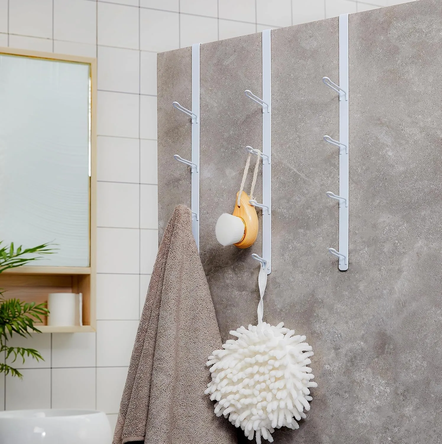 niffgaff Over Door Towel Hooks: Space-Saving Overdoor Hanger Hook for Towels, Clothes, Coats – Vertical Storage Door Hook Organizer, Heavy-Duty Towel Hanger for Bathroom & Closet, White, 4pcs