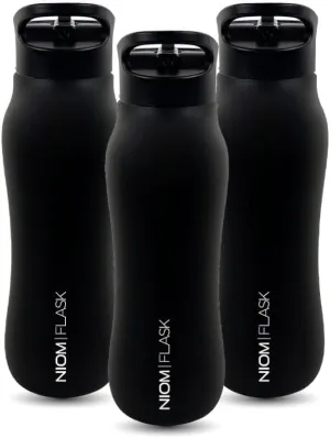 NIOM 3 x Stainless Steel Bottle (Dark Knight), With 3 Type Leak Proof Design Lids, Vacuum Flask Suitable For Travel & Outdoor Extreme Activities