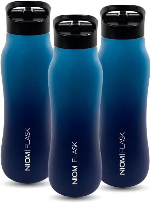 NIOM 3 x Stainless Steel Bottle (Green Ocean), With 3 Type Leak Proof Design Lids, Vacuum Flask Suitable For Travel & Outdoor Extreme Activities