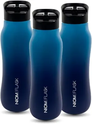 NIOM 3 x Stainless Steel Bottle (Green Ocean), With 3 Type Leak Proof Design Lids, Vacuum Flask Suitable For Travel & Outdoor Extreme Activities