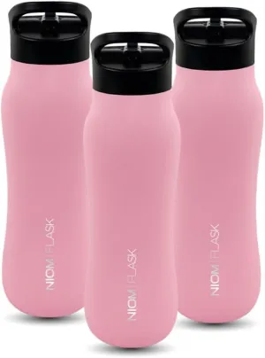 NIOM 3 x Stainless Steel Bottle (Pink Rose), With 3 Type Leak Proof Design Lids, Vacuum Flask Suitable For Travel & Outdoor Extreme Activities