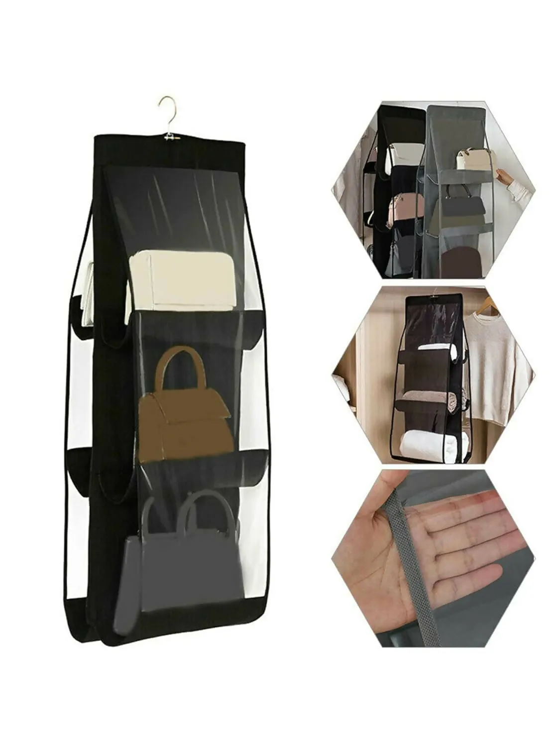 Non-Woven 6-Pocket Foldable Hanging Purse Organizer (Multi Colors, Pack Of 2)